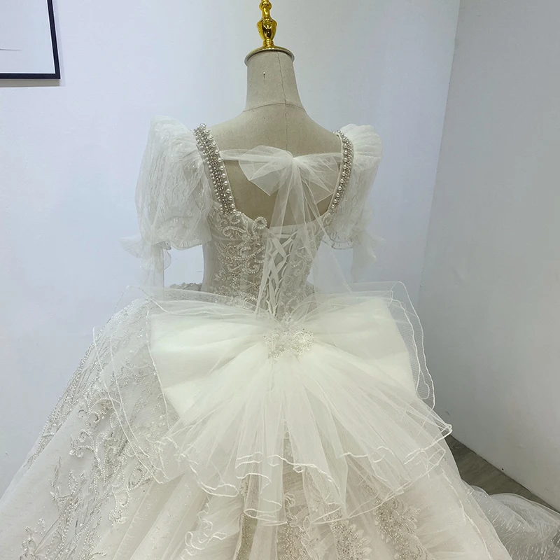 WM001 Beading Royal Wedding Dresssquare Collar Wedding Dresses For Bride Sequined Ball Gown Vintage Wedding Dress mariage robe 2