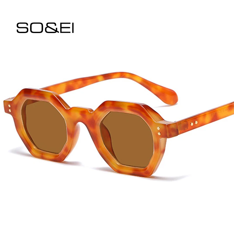 

SO&EI Fashion Polygon Small Square Women Sunglasses Retro Rivets Men Shades UV400 Trending Outdoor Sports Sun Glasses