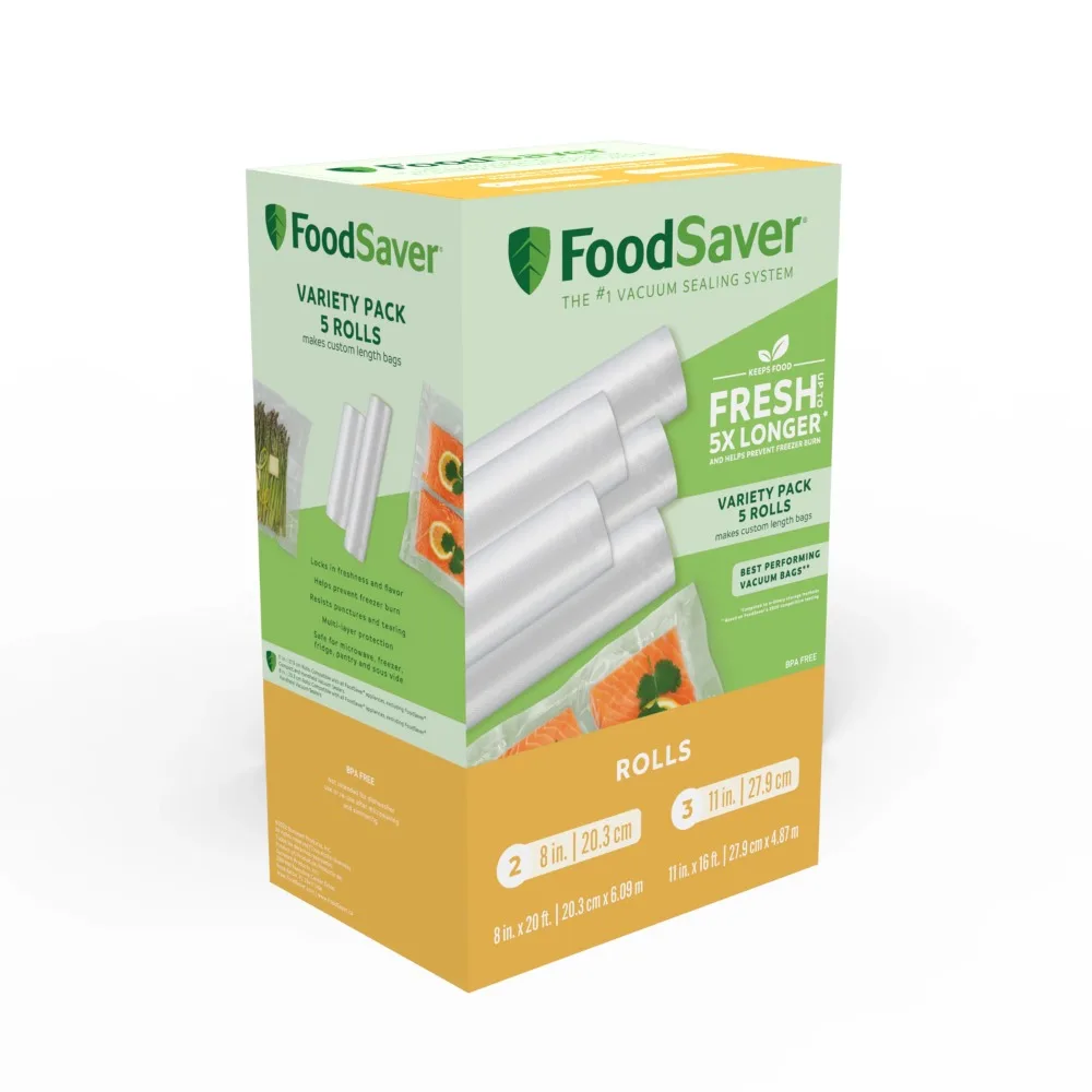

FoodSaver Vacuum Seal Rolls Multi-Pack, 3 Rolls (11" x 16') and 2 Rolls (8" x 20')