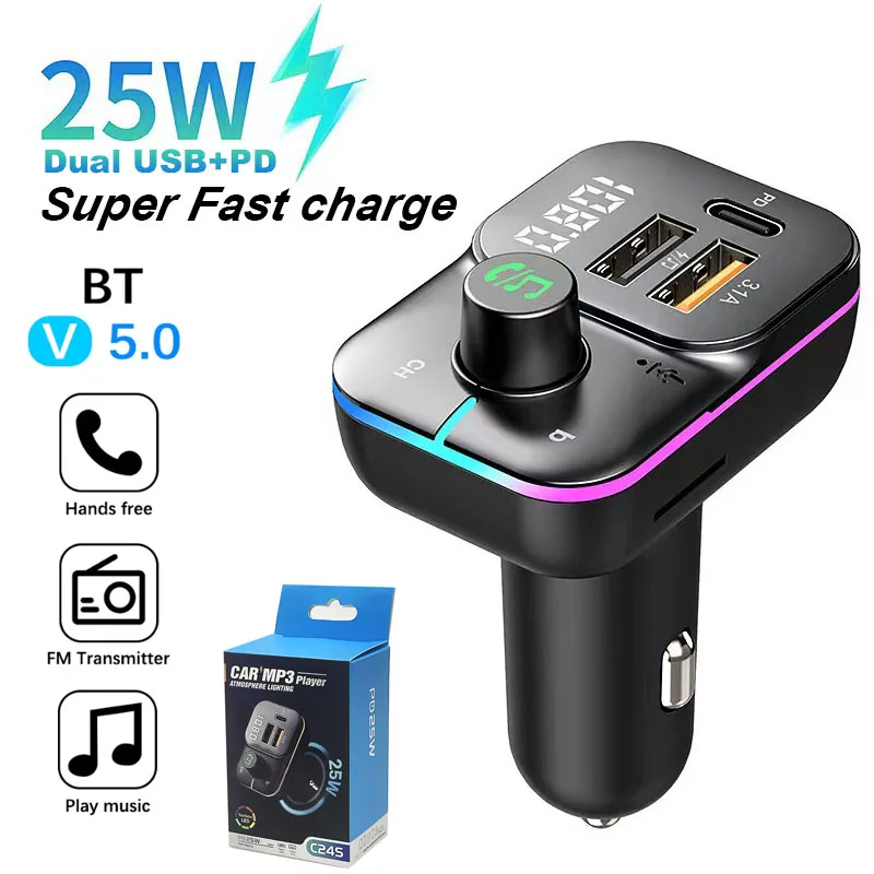 Bluetooth 5.0 FM Transmitter Car Adapter with Type-C PD QC3.0 USB Port Support MP3 Player Handsfree Calling fm transmitter,car mp3 player