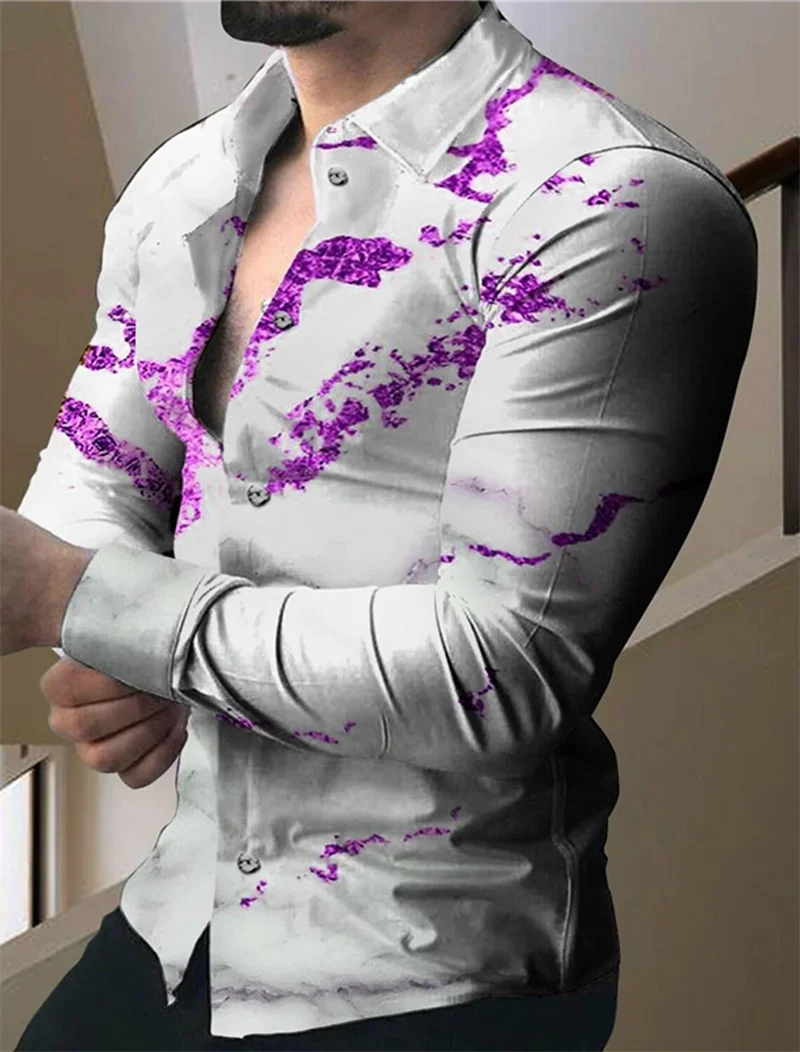 Men's Fashion Elegant Comfort Top Shirts Spring Autumn Luxury Lapel Shirts Printed Long Sleeves Casual Sports Social Tops