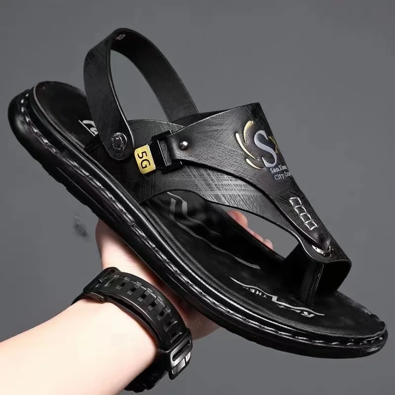 Herr lädersandaler för sommar strand flip-flops casual_voghion.com