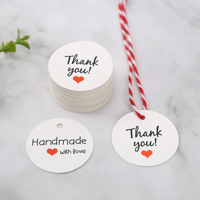 Kraft Paper Round Thank You Tags 50pcs 3.5x3.5cm Wedding Birthday Holiday Gift Packaging