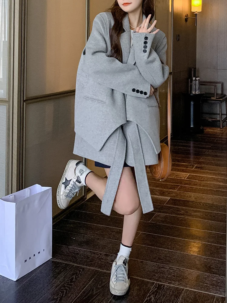 

Woolen Cloth Designer Blazer Vest Two Piece Women 2023 Autumn And Winter New Fashion Temperament Suit Coat Female Trend