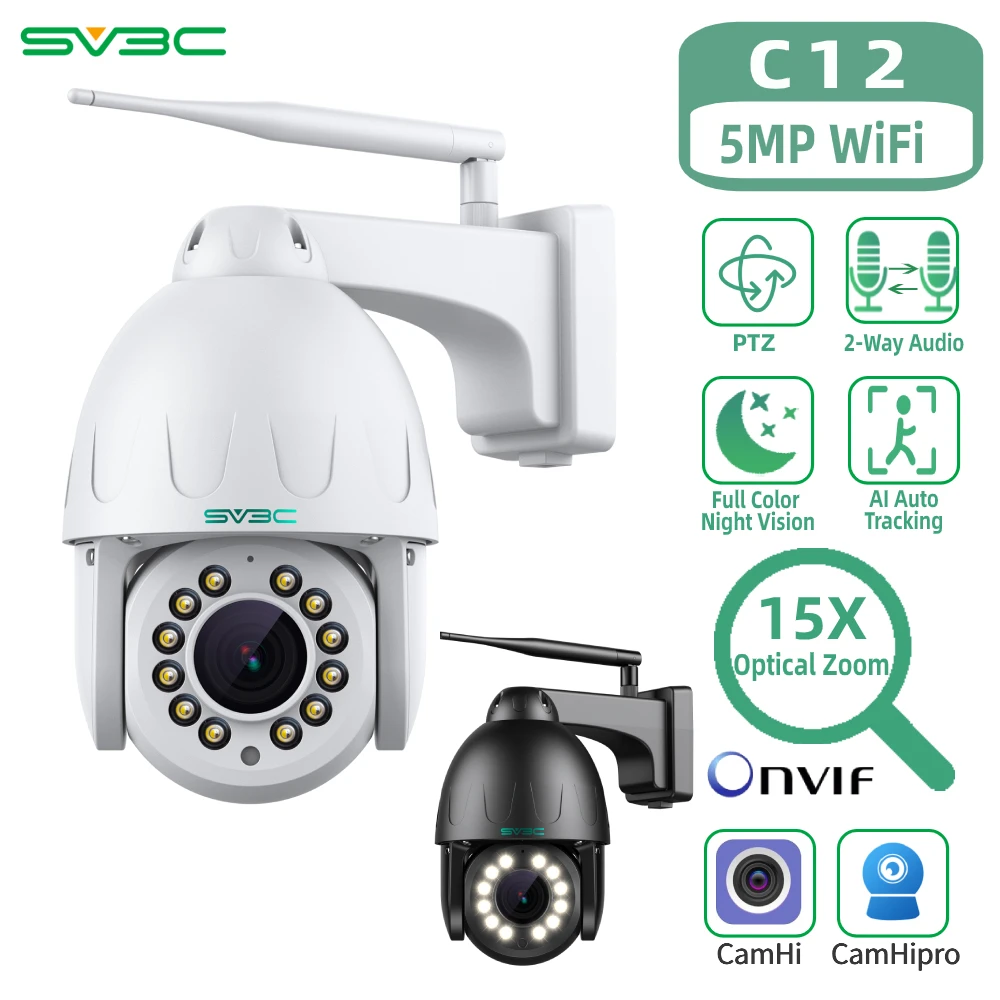 5MP PTZ Wifi Camera Outdoor, SV3C 15X Zoom Wireless Home Security