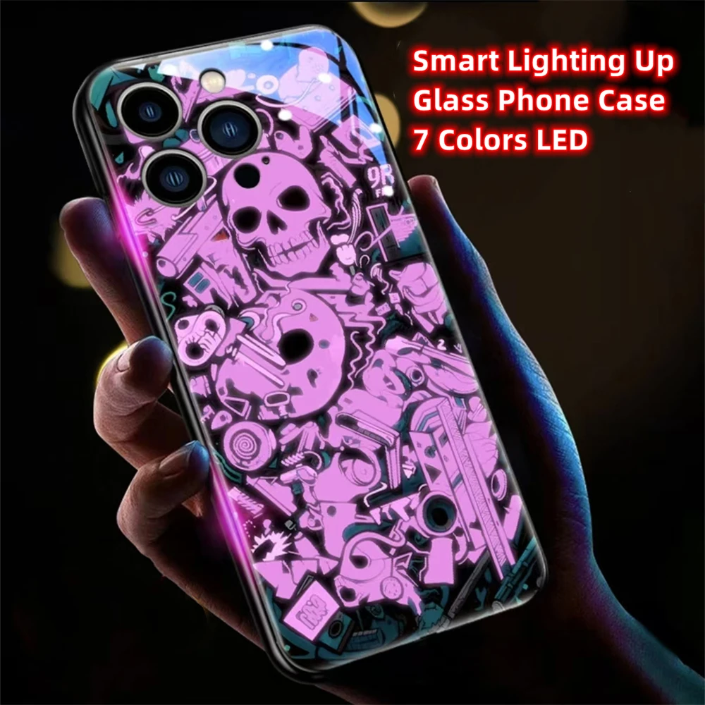 Hübsches Halloween Graffiti Sound Control LED-Blitzgehäuse Leuchtende Glasabdeckung für Samsung S25 S24 S23 S22 S21 S20 FE Plus Ultra – Detail 10