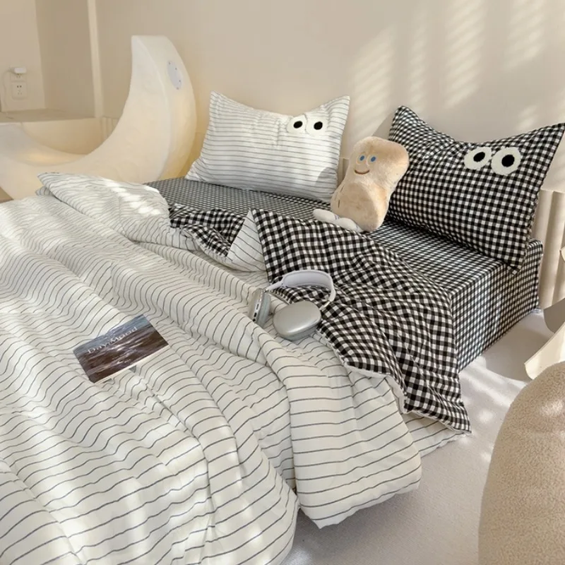 2025 new dopamine washed cloud cotton big eye series summer quilt four-piece three-piece set single piece summer quilt cool summer quilt summer quilt set