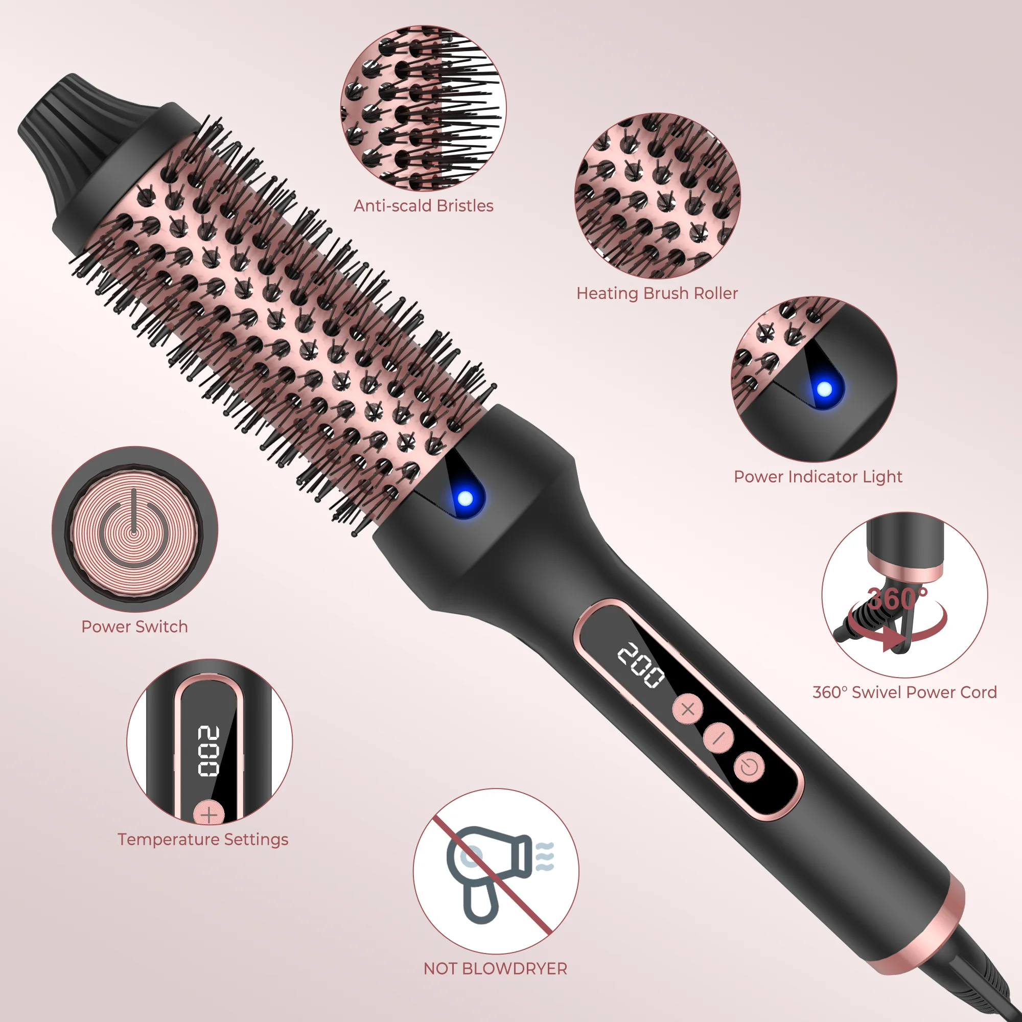 Hair Curler Hair Iron 1.5 Inch Thermal Brush Create Loose & Volume Curls Heated Curling Iron Brush 9 Heat Settings Ionic Hair Curler Curling Comb hair curler,hair iron