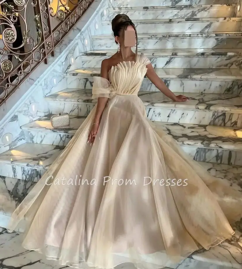 A-Line Strapless Wedding Party Dress One Shoulder Ruffle Floor Length Prom Dresses gala Saudi Arabia Women's Formal Custom Made
