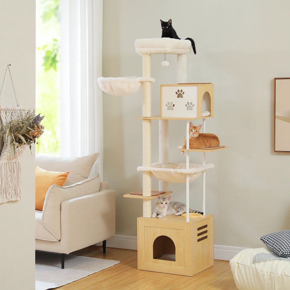 Modern Large Cat Tree with Removable Cover and Hammock