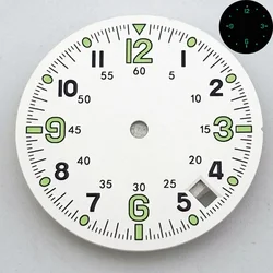 Dual Time Zone 28.5mm Green Blue Watch Dial with Single Calendar and C3 Luminous Feature (White)