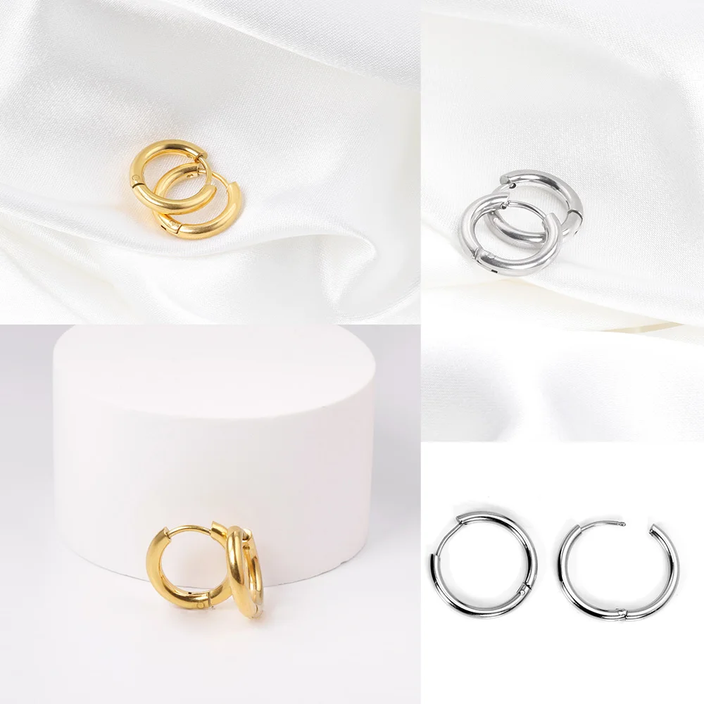 Set Di 7 Paia Di Orecchini A Cerchio 14k – Oro E Argento, Acciaio Inox 316l, Ipoallergenici, Diametri 8-20mm