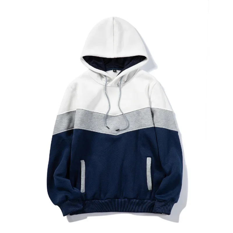 

2024 Spring and Autumn New Plush Hooded Sweatshirt Casual Coat Panel Hooded Sweatshirt Men's Fashion Long sleeved Hoodie