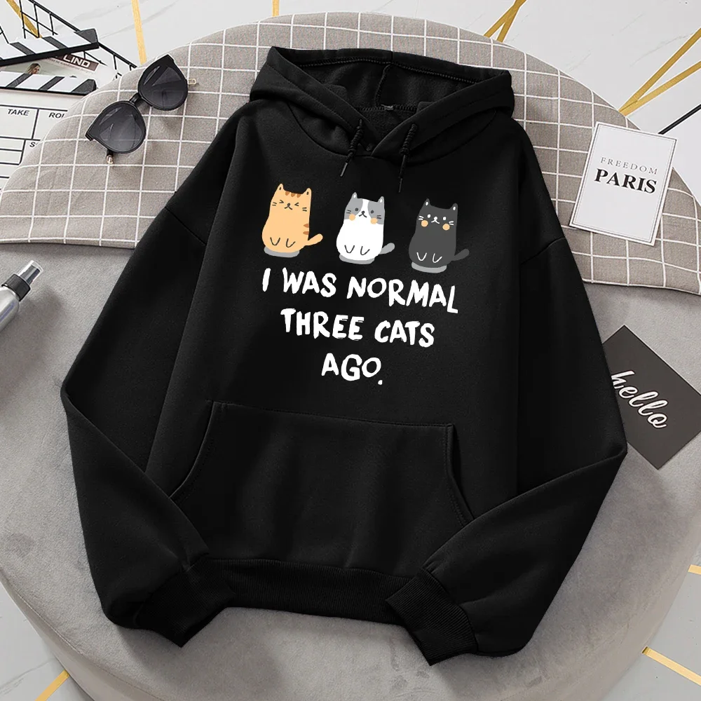 

Casual Fleece Comfortable Hooded Novelty Creative Tops I Was Normal Three Cats Ago Women Hoodies Crew Neck Oversized Hoody