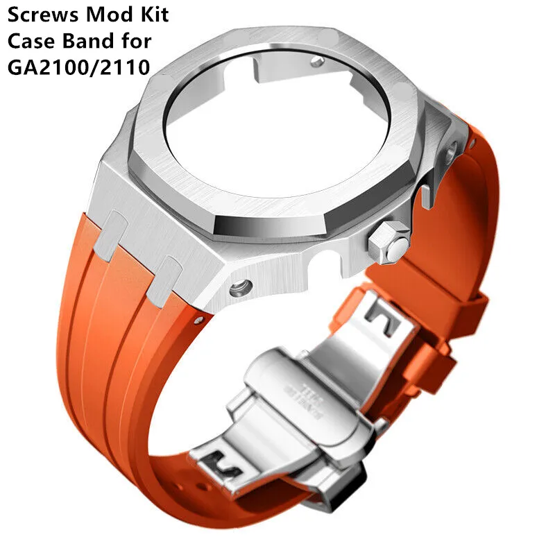Luxury Screws Bezel Stainless Steel Mod Kit Case & Strap Gen 5 For G-Shock GA2100 GA2110 GA-2100/2110 Refit Cover + Rubber Band