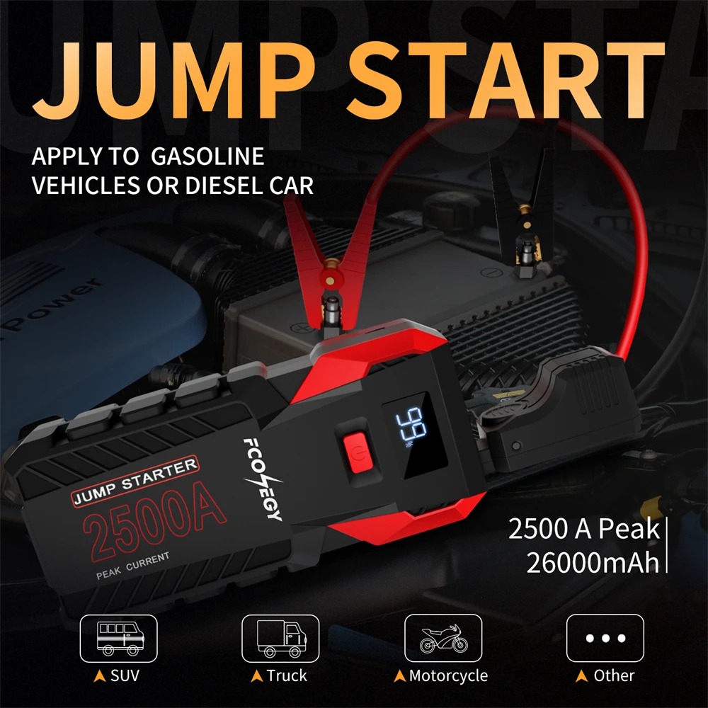 2500A Car Jump Starter 26000mAh Portable Power Bank 12V Auto Emergency Car Battery Starter Booster Starting Device car jump starter jump starter