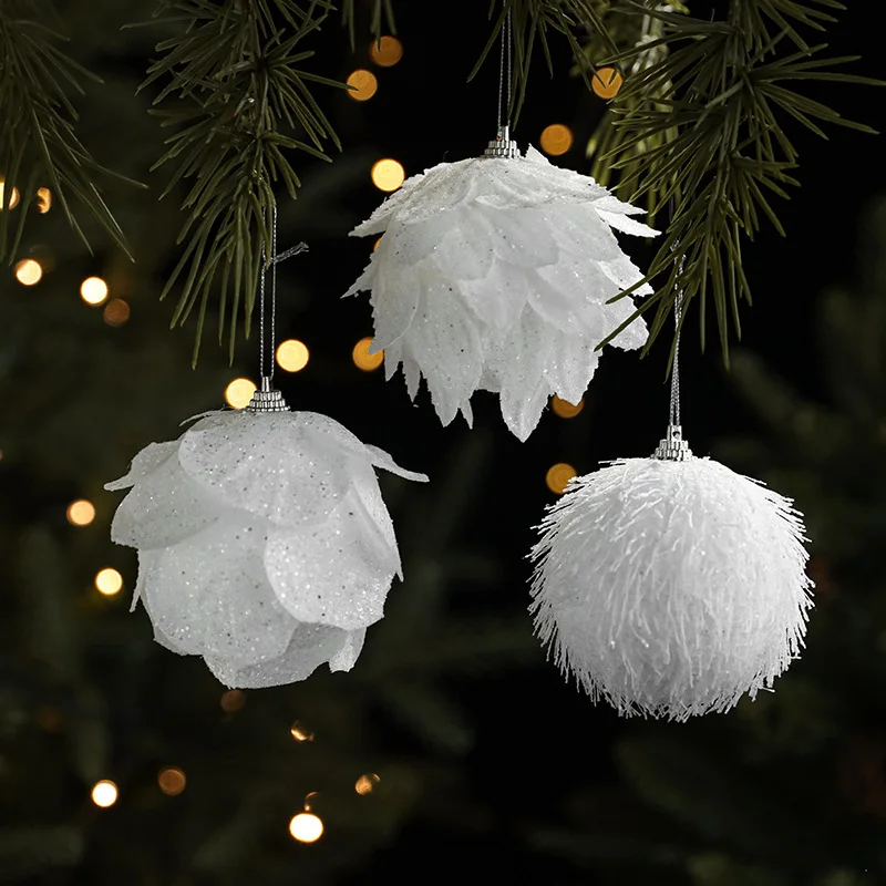 White Christmas Ball Christmas Tree Hanging Pendant Flower Foam Snow Balls for Home Xmas Decoration 2026 New Year