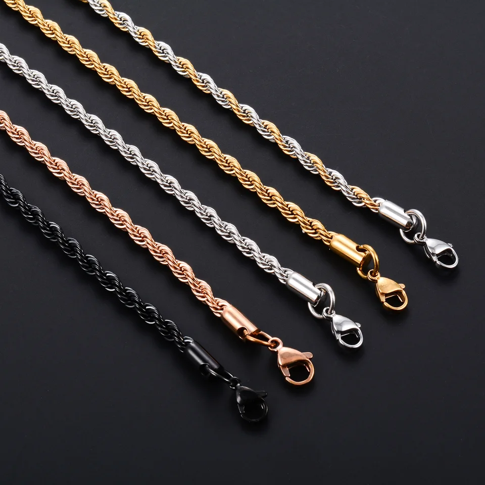 Collana In Corda Intrecciata Bicolore Acciaio Inox - 53 Cm - Oro E Argento - Unisex, Resistente All'acqua