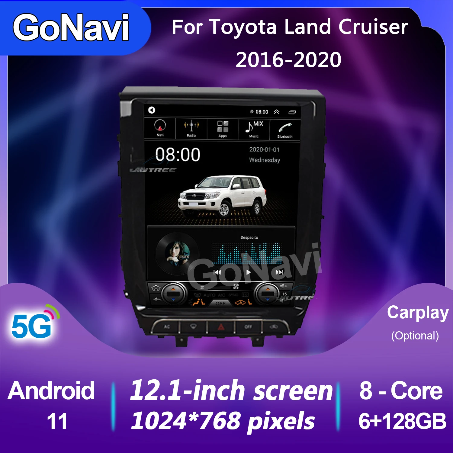 

GoNavi for Toyota Land Cruiser 2016-2020 Car Radio GPS Navigation Multimedia Video Player Stereo Head Unit CD Tape Recorder