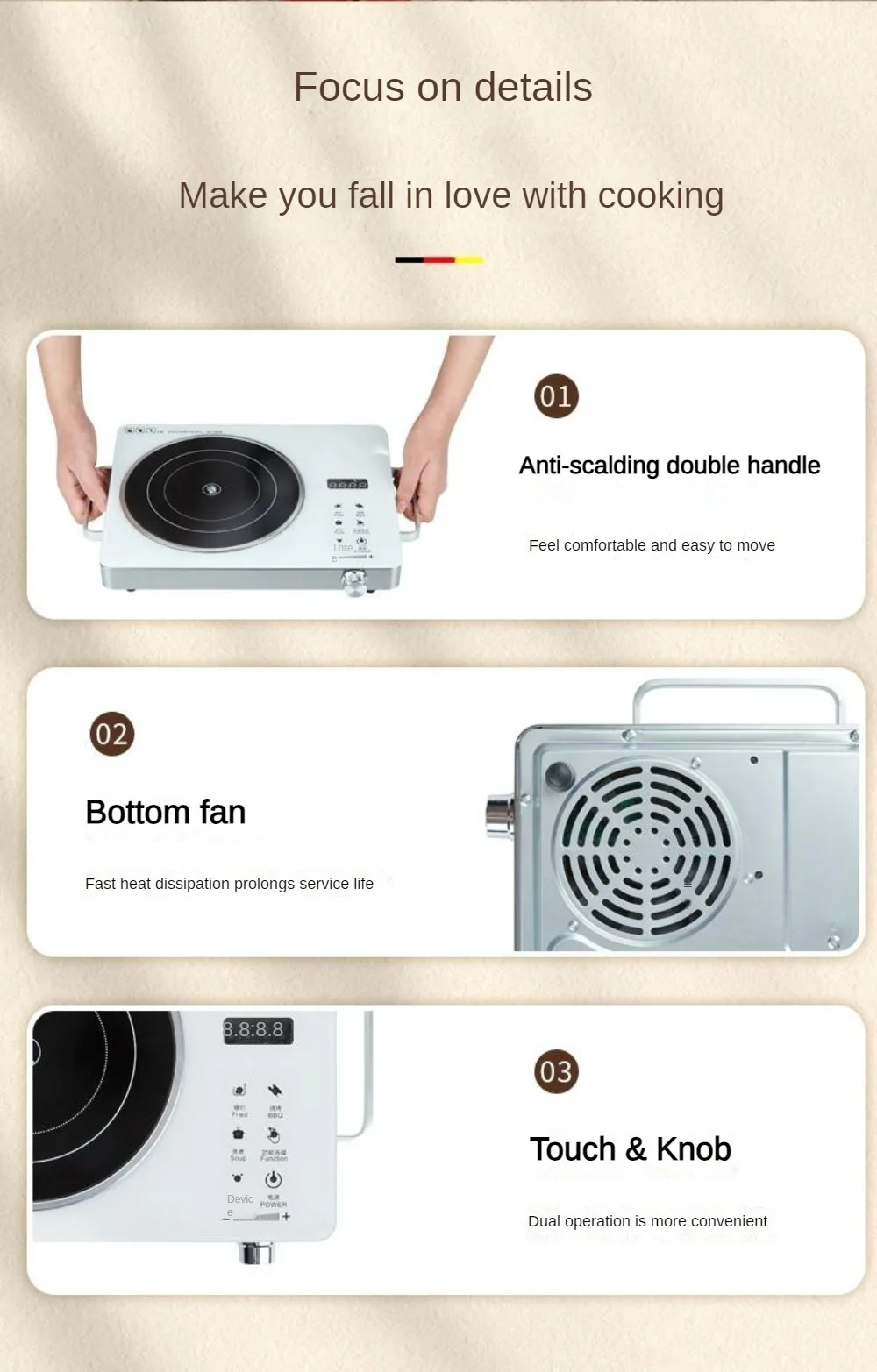 Electric Hot Plate 2200W Portable Electric Stove Countertop Infrared Single Burner For Home,Adjustable Temperature Easy to Clean 5