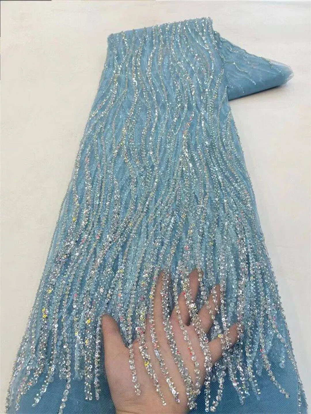 5 ياردة من قماش الدانتيل الأفريقي المُطرز بالترتر،...