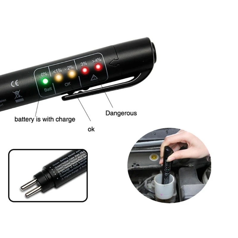 LED Car Brake Fluid Tester Pen Oil Quality Tester Brake Liquid Testing 5 LED Indicators High-sensitive