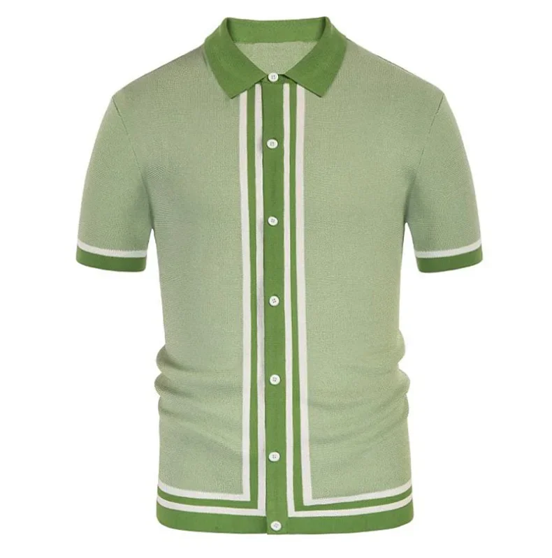 Summer Men's Knitted Jacquard Polo Shirt Fashion Vintage Striped Short Sleeve Lapel T-shirt Man Streetwear Business Casual Tops 43 S7c89633e35ad49b7be3dad4af8b1675cE