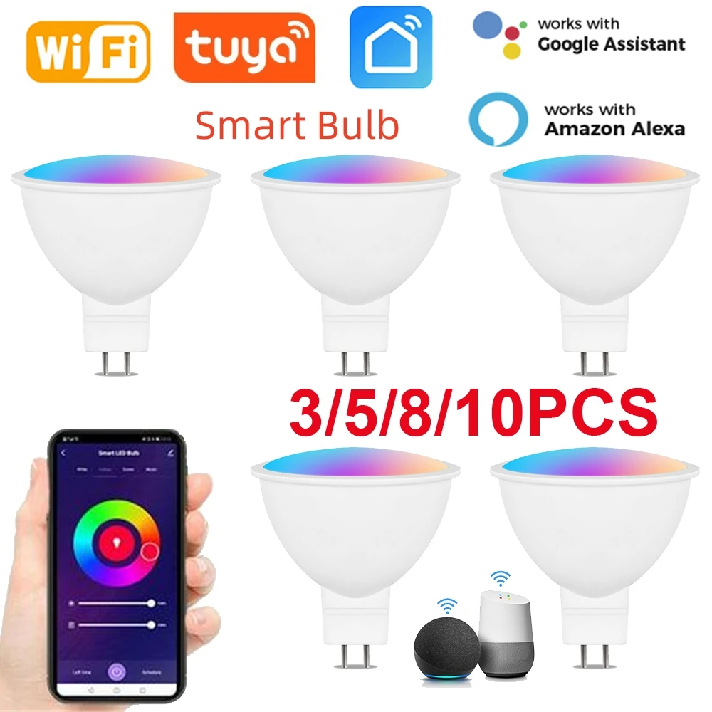 

Смарт-лампа для освещения, WiFi MR16, 12 В постоянного тока, GU5.3, отражатель, Spoltlight, 50 Вт, эквивалент RGB, теплый и холодный белый свет, декоративная лампа с дистанционным управлением