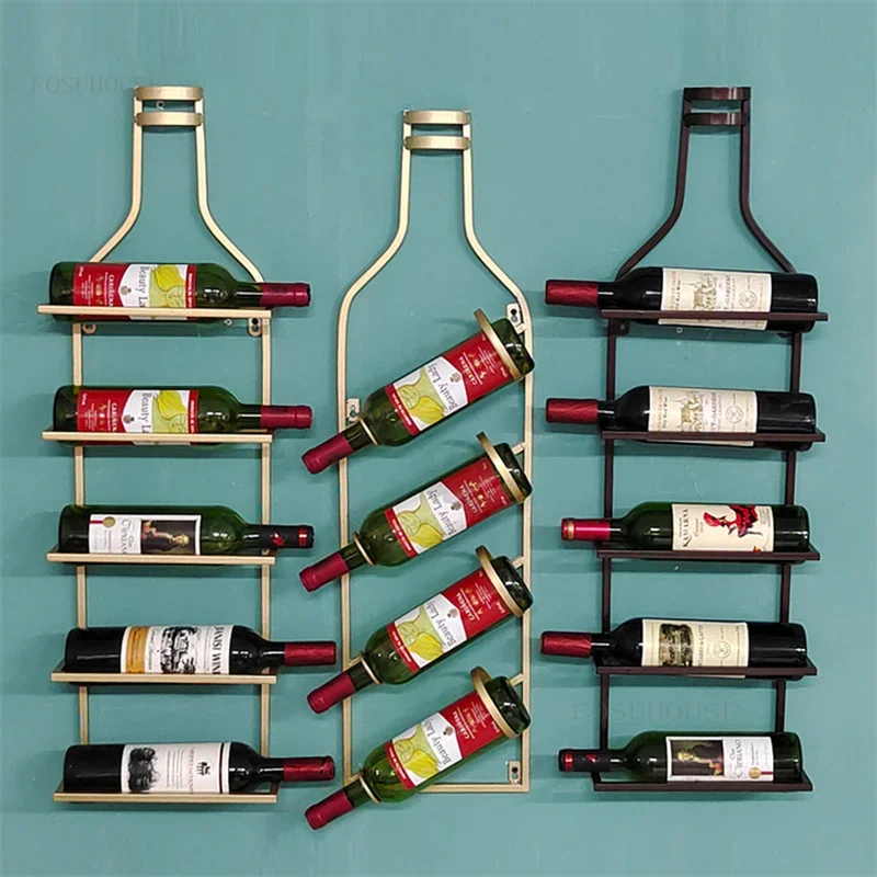 European Style Wrought Iron Restaurant Wall Mounted Wine Rack Creative Household Bar Cabinets Apartment Cafe Wine-bottle Holders