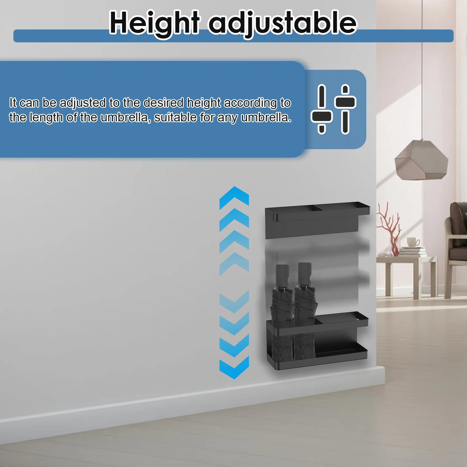 Wall Mounted Umbrella Stand Holder Adjustable Height Carbon Steel Entryway Umbrella Storage Shelf Hanger Organizer