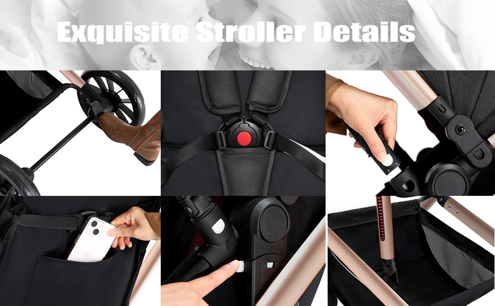 Baby Stroller, Infant Pram, Potable Travel Baby Carriage, Newborn Bassinet Pram, Reversibale Stroller