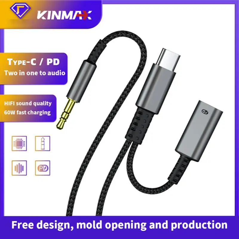 

RYRA Type-C to 35AUX charging Adapter 2-in-1 charging/audio Cable with PD 60W Fast Charging Compatible most of Mobile Phones