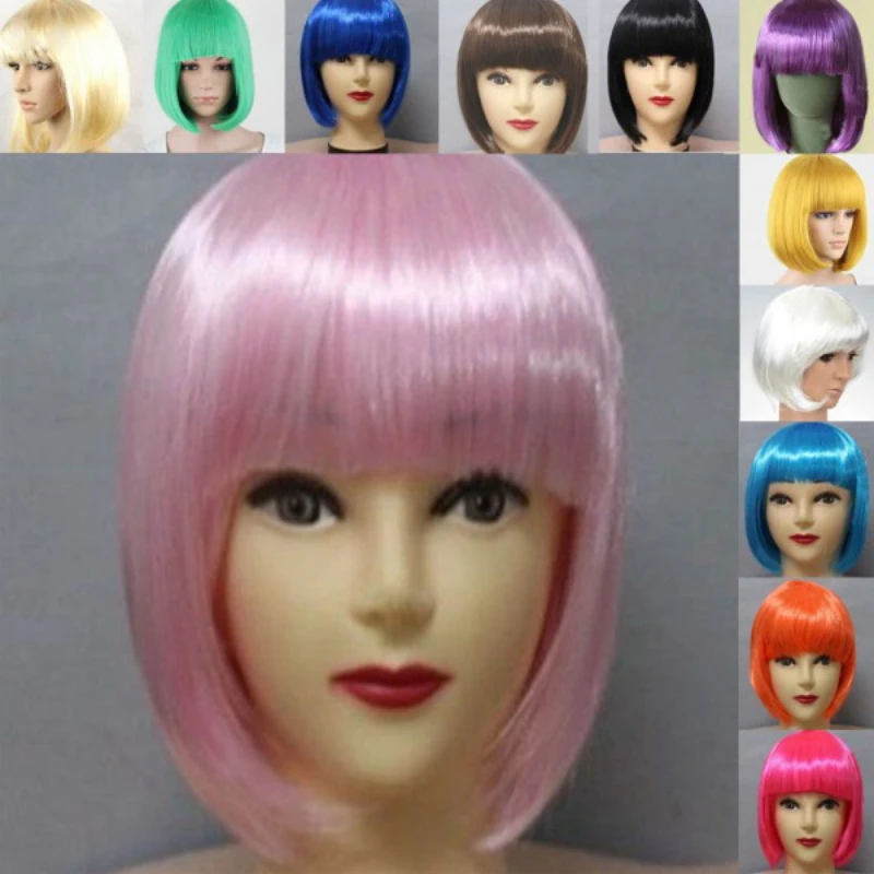 Women Short BOB Hair Wig Straight Bangs Cosplay Party Stage Show Cosplay Hair 13 Colors Item Party Supplies synthetic wigs