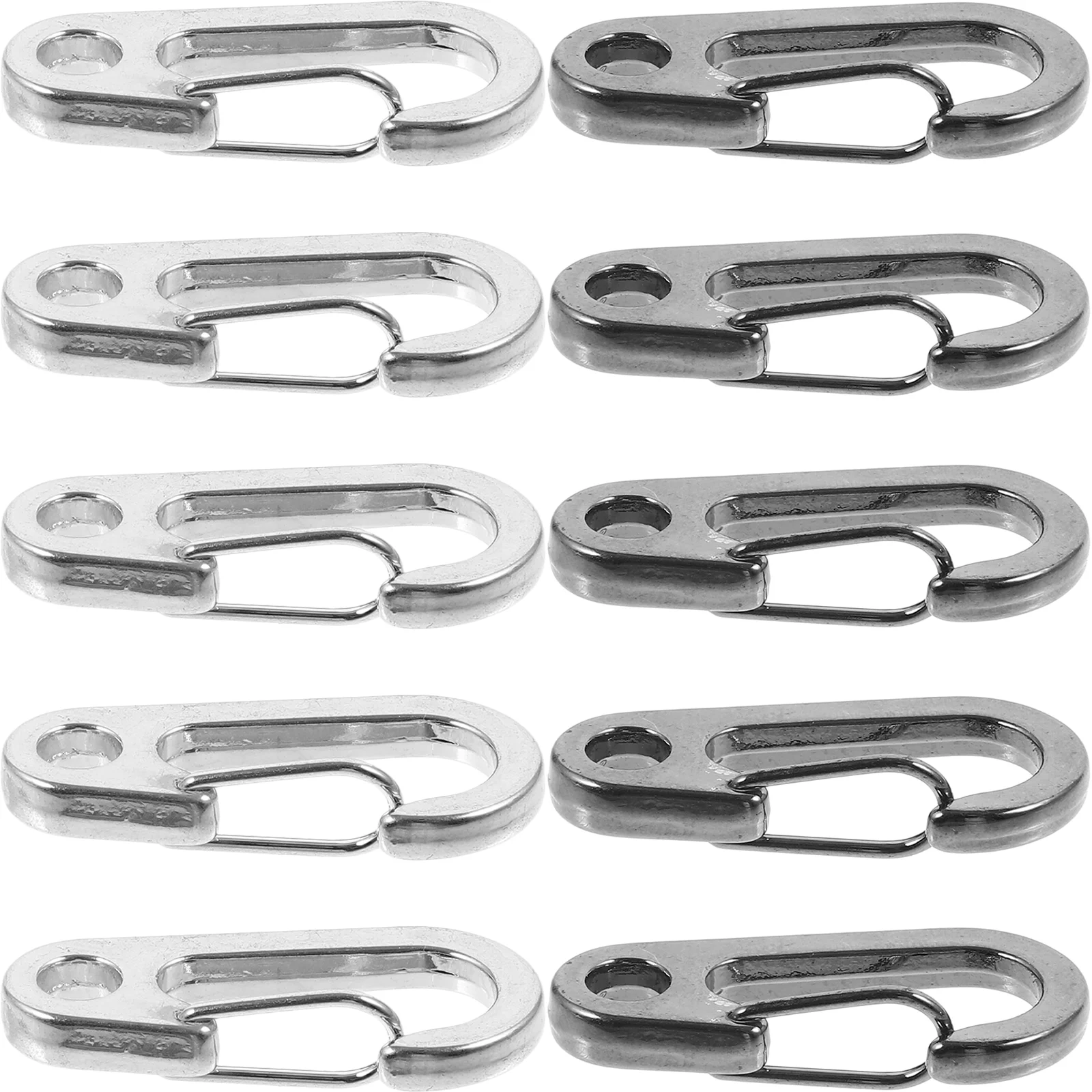 

10 Set Stainless Steel Keychain Rings with Carabiner Snap Hooks Clip Heavy Duty Caribina 201 Clips for Crafting Flat
