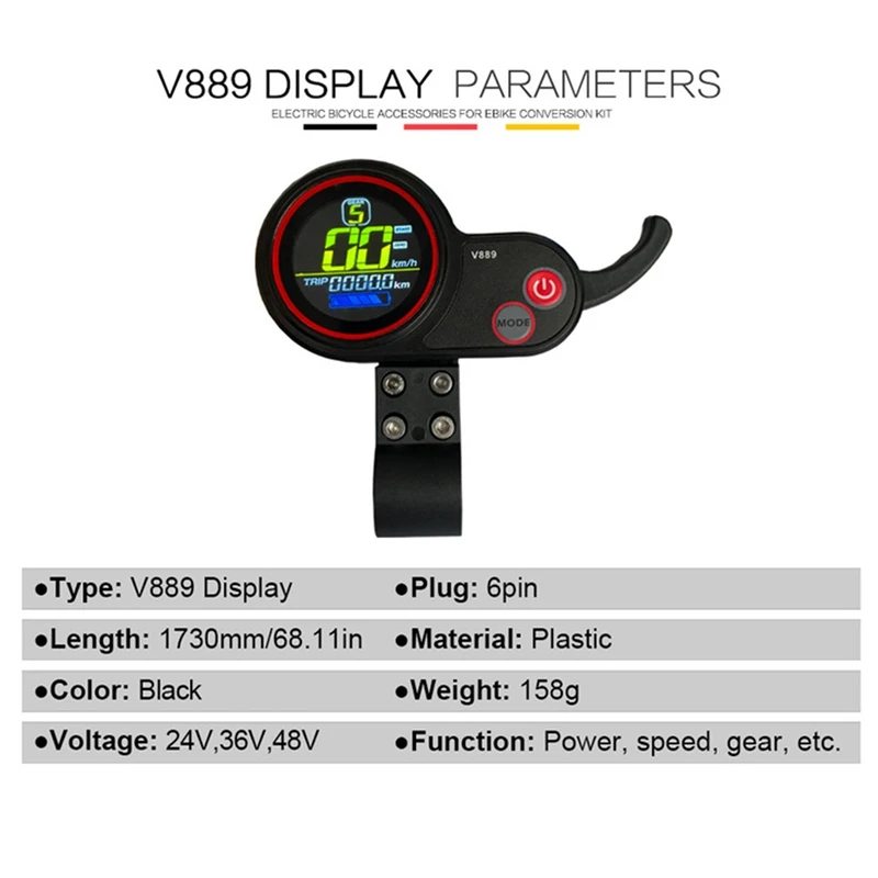 Ebike Controller 36V/48V 750W 1000W 30A Brushless With V889 LCD Color Display Instrument Motor Speed Controller 1 Pcs
