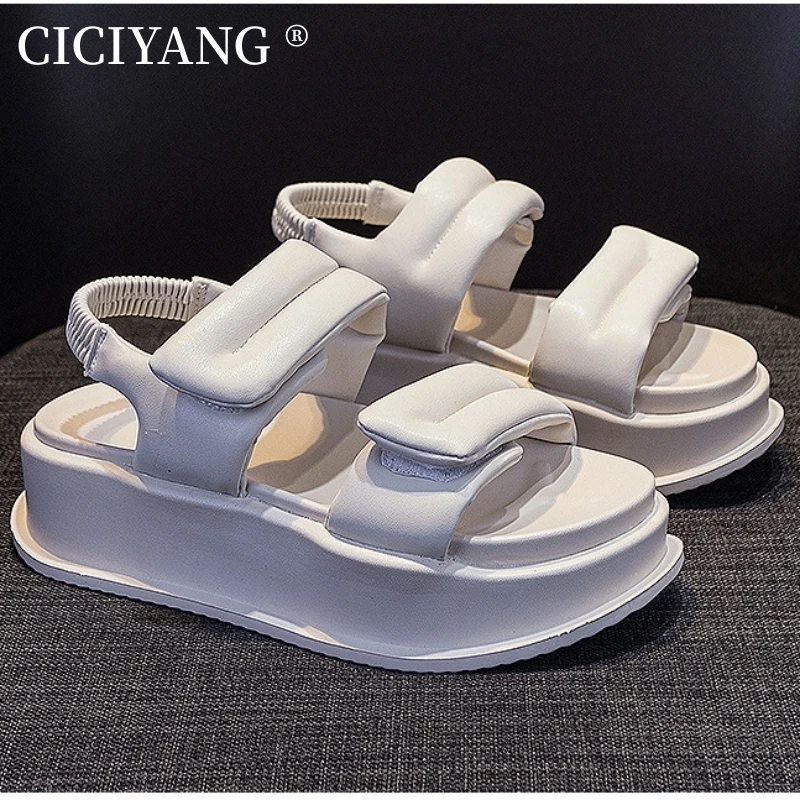 

CICIYANG Vintage Sandals Women's Genuine Leather 2023 New Summer Platform Bread Sandals Ladies Beach Shoes Sandalias De Mujer