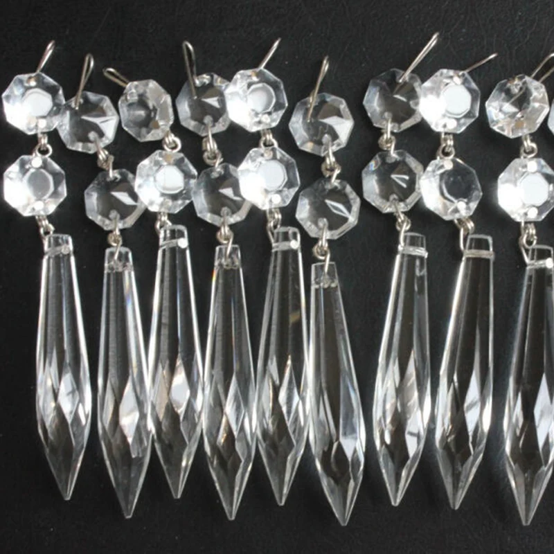 Clear Crystal Chandelier Icicle Prisms Lamp Candelabra Replacement Parts 25pcs with Octagon Beads