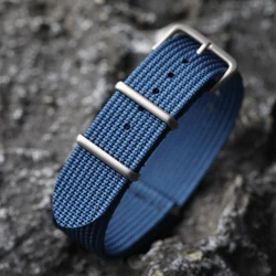 Vintage - Inspired Ultra - Thin Hand - Stitched Nylon Strap - Blue, Green, Grey, Black - 22mm (Bule)