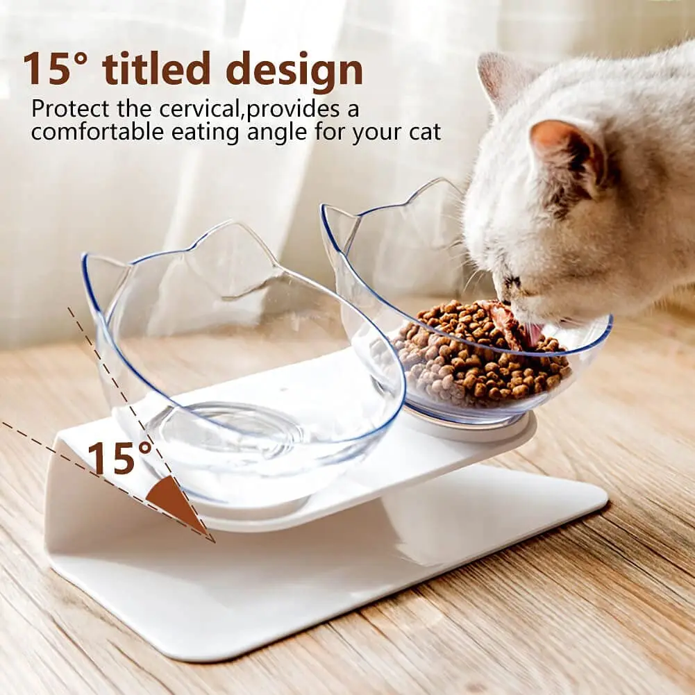 Cat Water Bowl Pet Feeding Non Slip Double Dog Food Bowl with Stand
