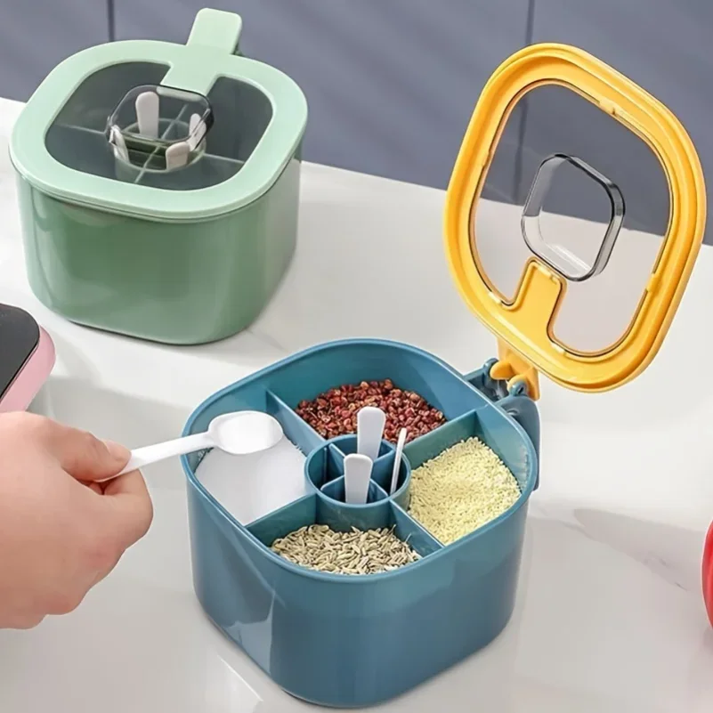 A 4-In-1 Large Capacity Seasoning Box with a Lid And Spoons Comes with Four Spoons for in The Home Kitchen for Salt Containers 1