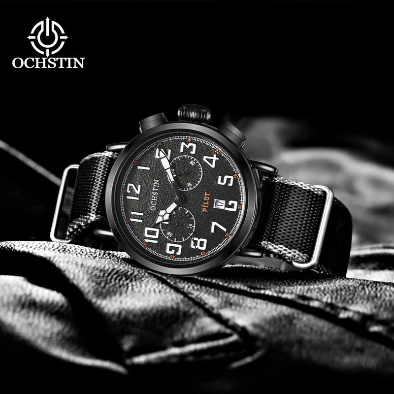 Hot models OCHSTIN 2024 business light luxury creative nylon series watches multifunction quartz movement men's quartz watches