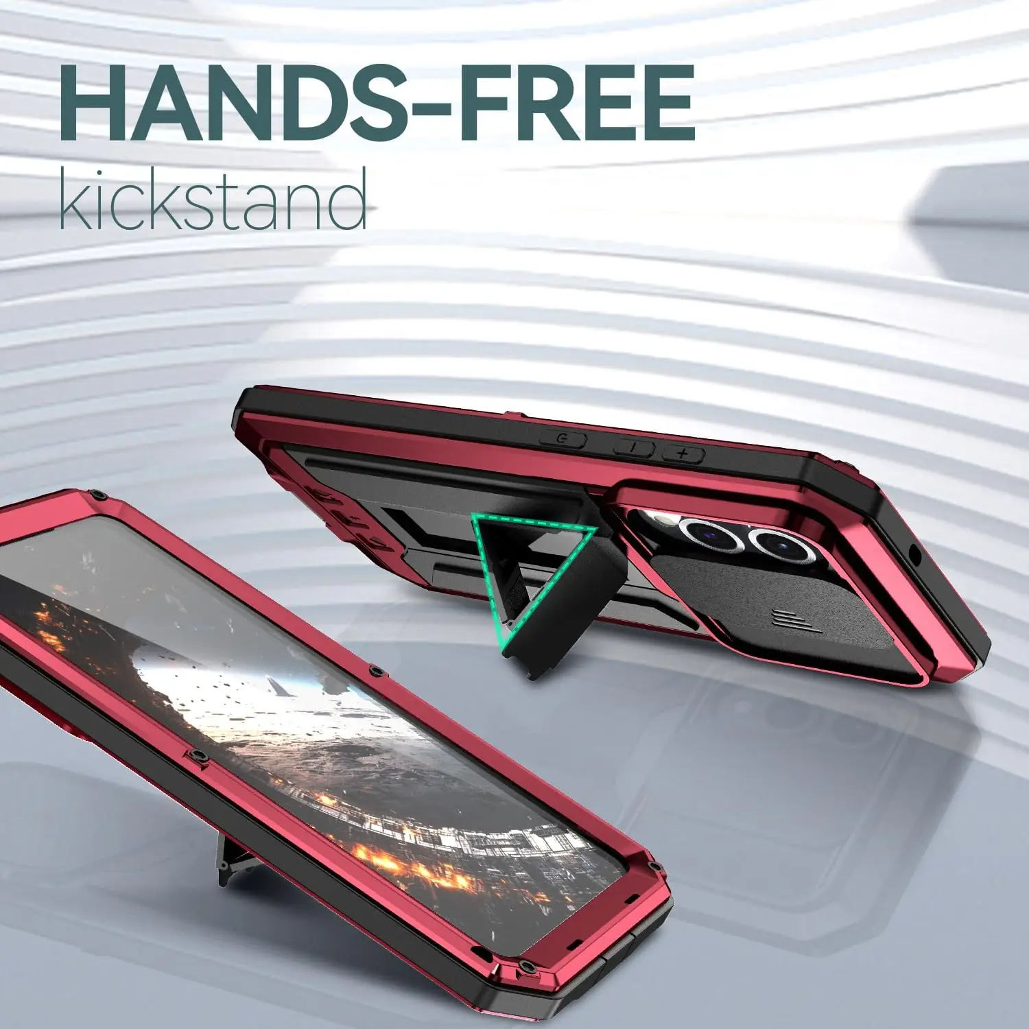 Premium Metal Case with Screen Protector, Slide Camera Cover, Kickstand, and Heavy Duty Shockproof Design