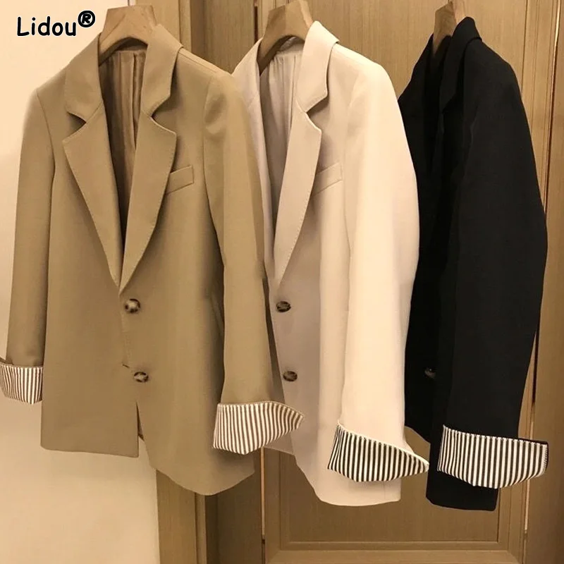 Spring Summer Notched Thin Loose Solid Color Button Women's Clothing 2023 Temperament Business Casual Blazers Intellectual Tops