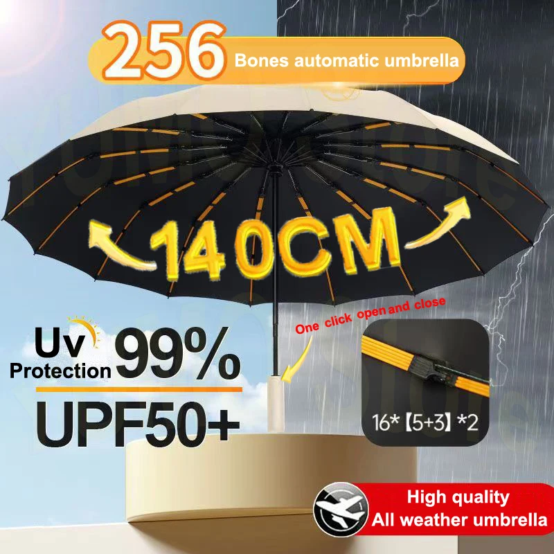 High Quality Automatic Umbrella Large Size Men Business Umbrella 256 Bone Strong Windproof Umbrella UV Protection Lady Sunshade