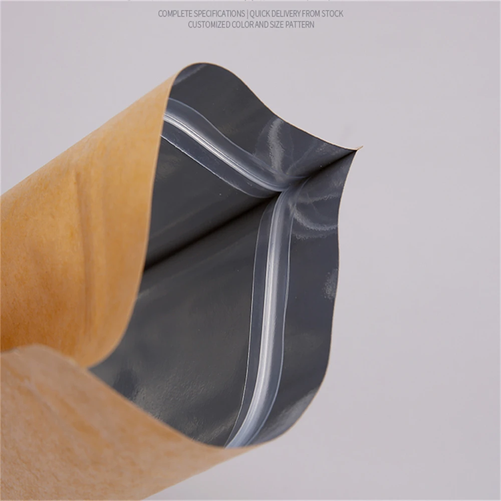 50pcs Kraft Paper Bags Zip Lock Stand-up Reusable Sealing Food Pouches Tear Notch for Storing Cookie