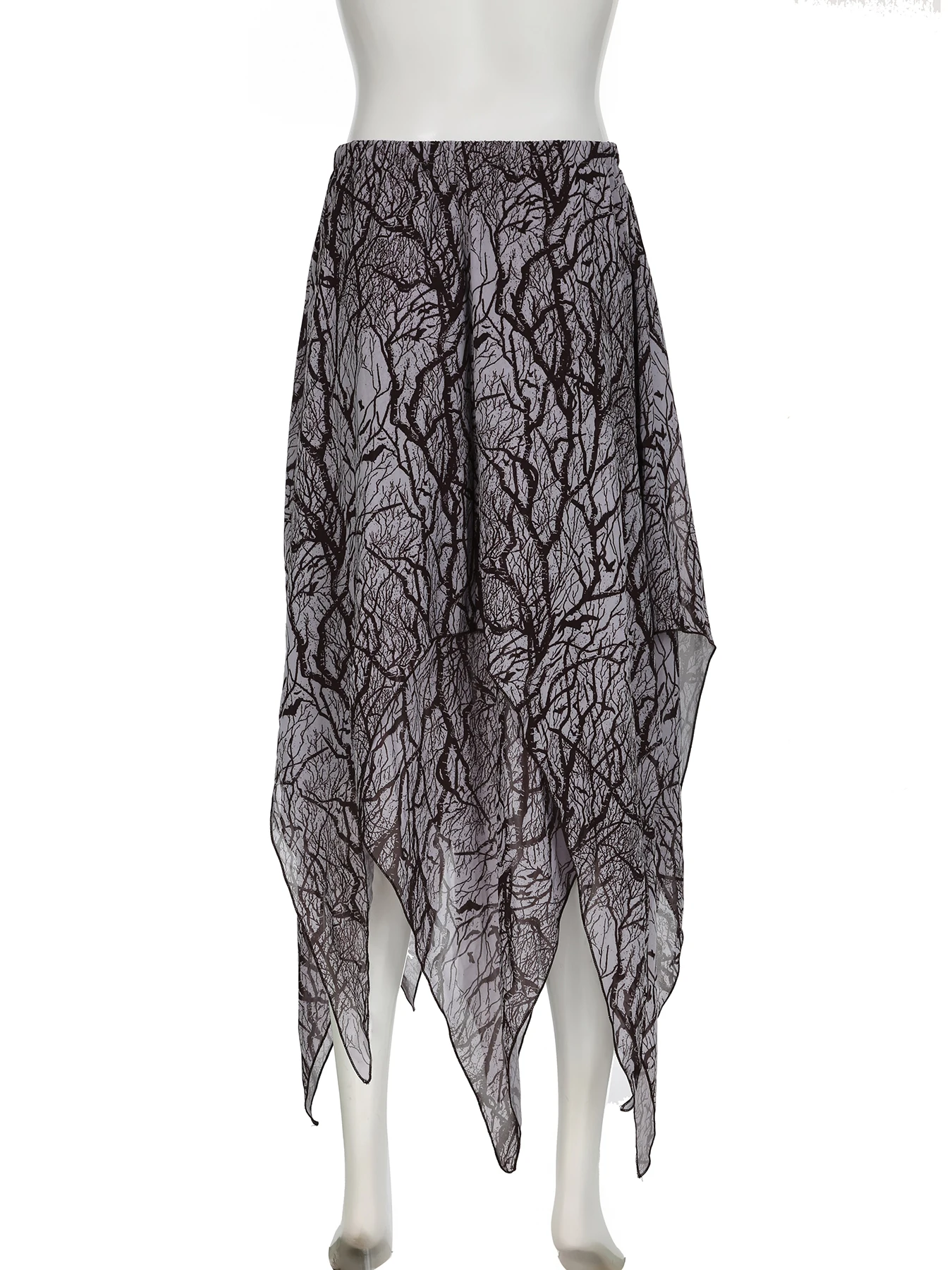 IAMSURE Dark Printed Asymmetrical A-Line Skirt Holiday Mid-Waisted Maxi Skirts Women 2024 Summer Grunge Fairycore Streetwear