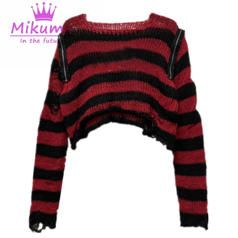Harajuku Y2k Punk Rock Zipper Sexy Off Shoulder Sweaters Women