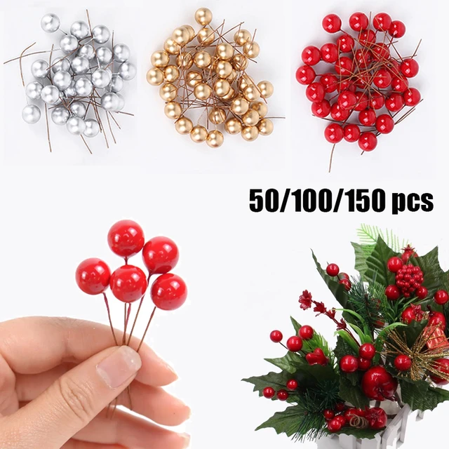 150Pcs Artificial Christmas Holly Berries for Christmas Wreath Decorations  Wreath Making Supplies Christmas Party Decoration