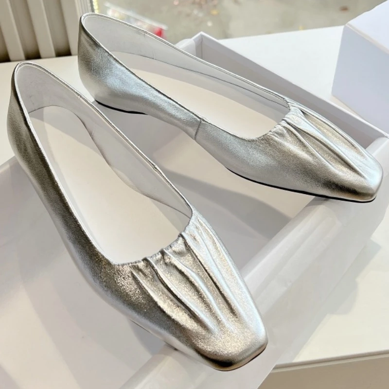 

Black Leather Women Single Shoes Loafers Ladies Flats White Elastic Band Tacones Para Mujer Square Toe Sapatos Feminino Spring