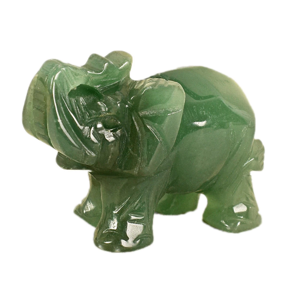 Home Decoration Figurine Green Collection Jade Stone Hand Carved Elephant Statue Aventurine Carved Elephant